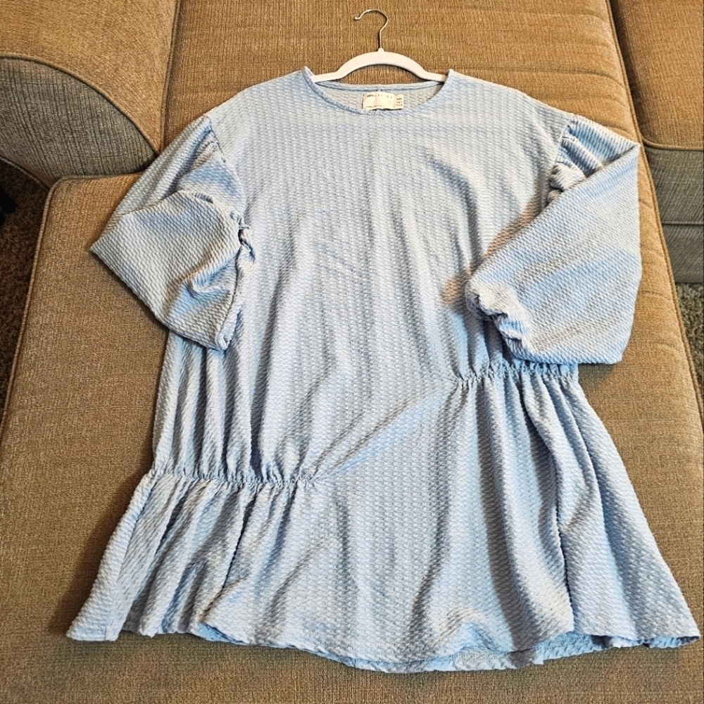Asos Light Blue Puff Sleeve Casual Babydoll Cottage Casual Mini Dress 2 Petite